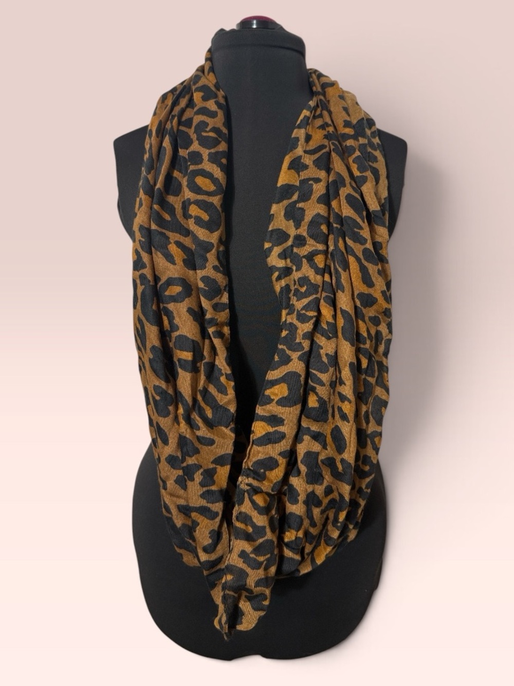 Leopard Print Infinity Scarf - Black and Brown
